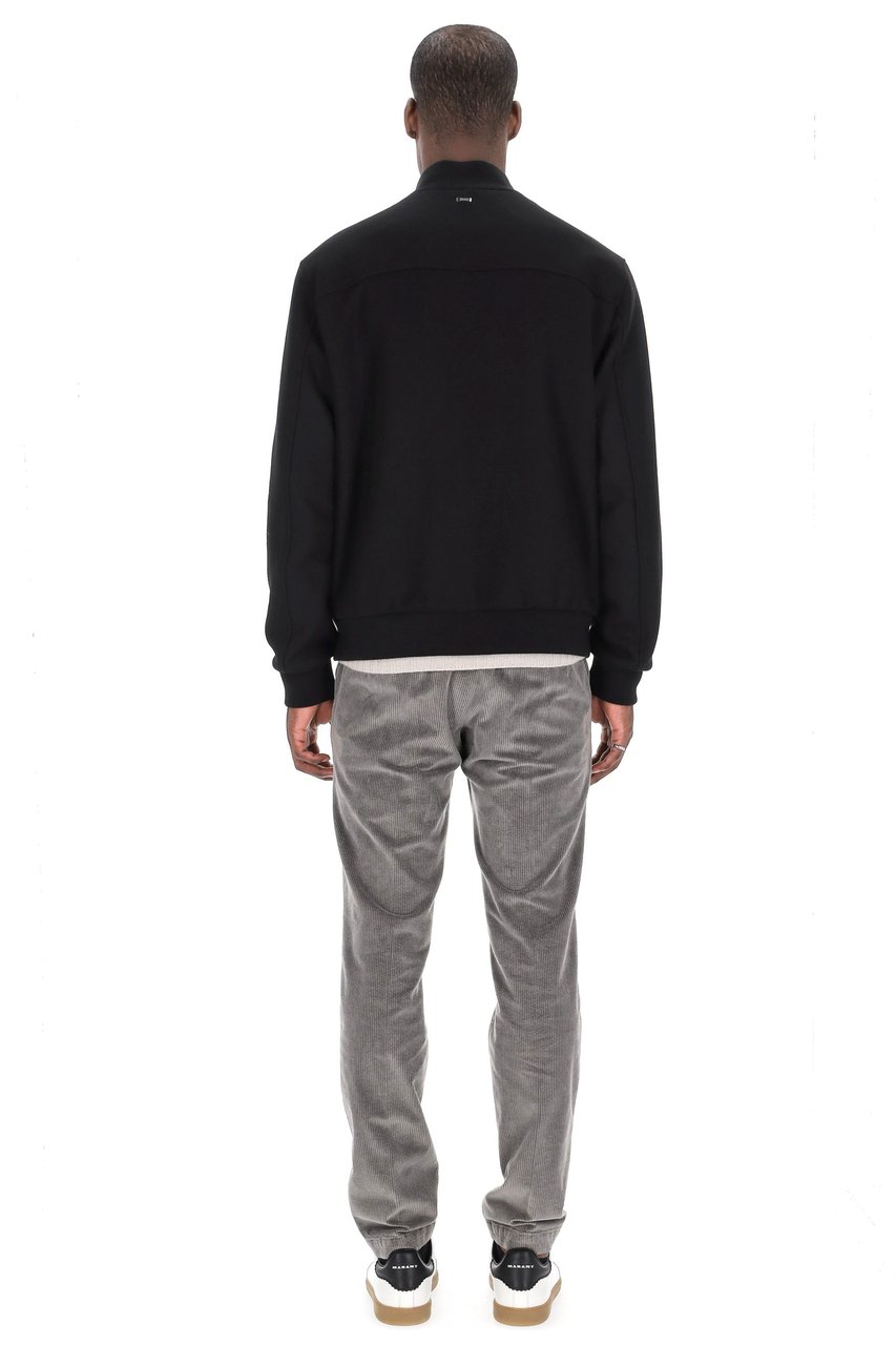Herno Diagonal Wool Baseball Collar Bomber Jacket Zwart