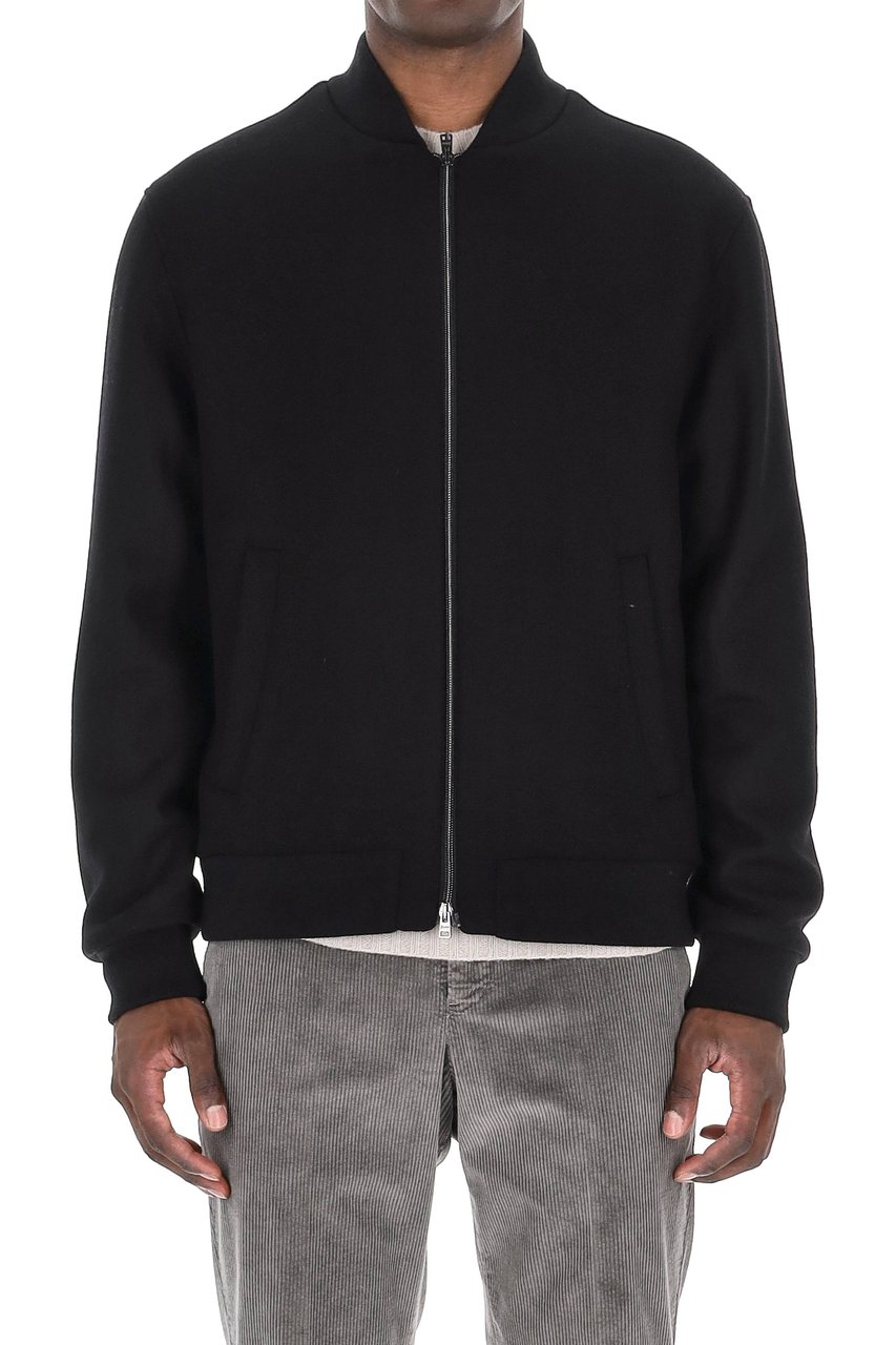 Herno Diagonal Wool Baseball Collar Bomber Jacket Zwart