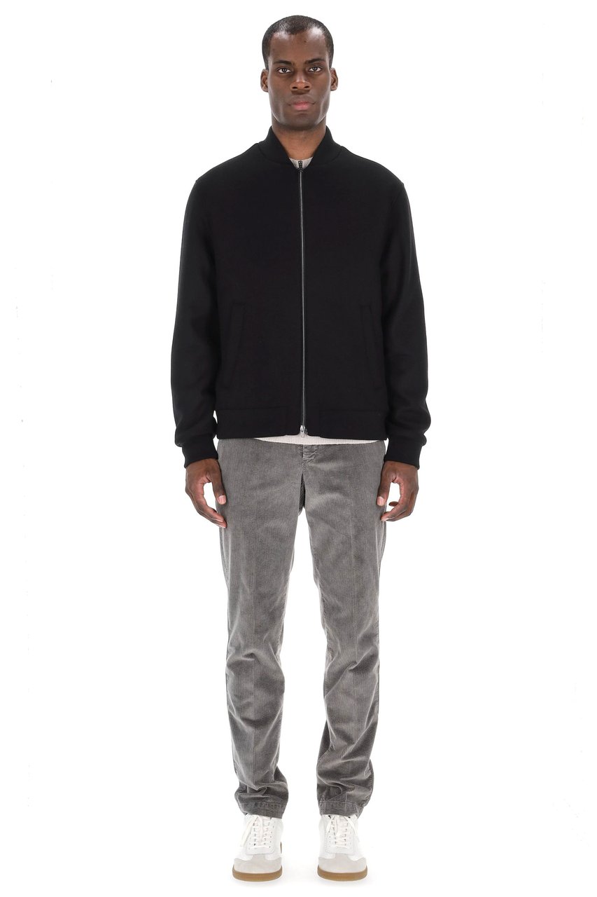 Herno Diagonal Wool Baseball Collar Bomber Jacket Zwart