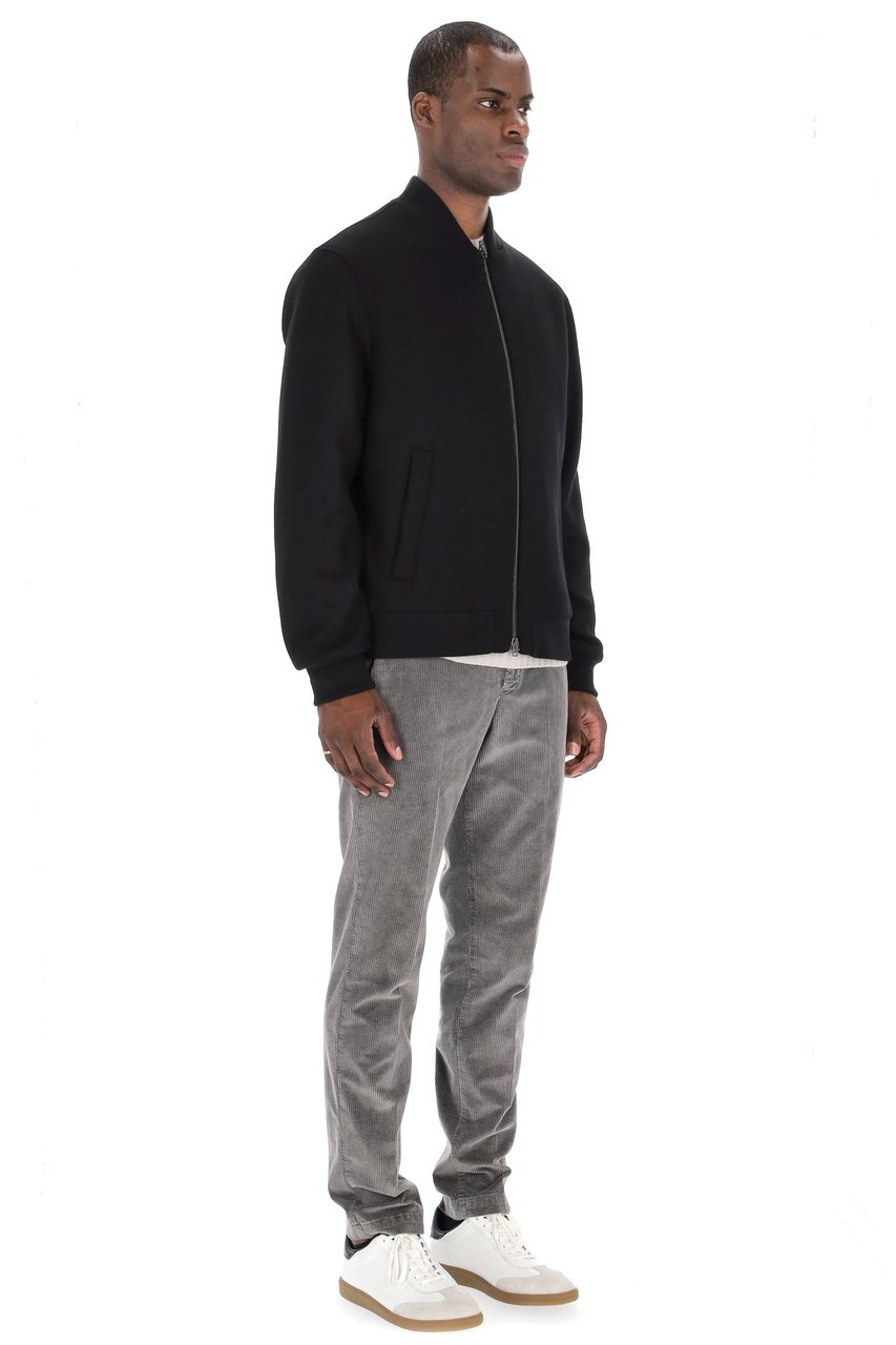 Herno Diagonal Wool Baseball Collar Bomber Jacket Zwart