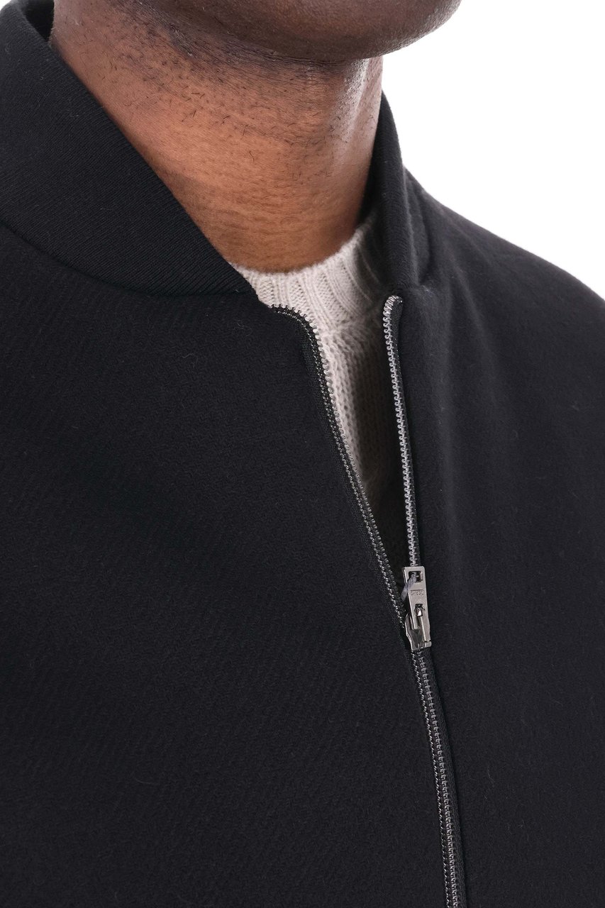 Herno Diagonal Wool Baseball Collar Bomber Jacket Zwart