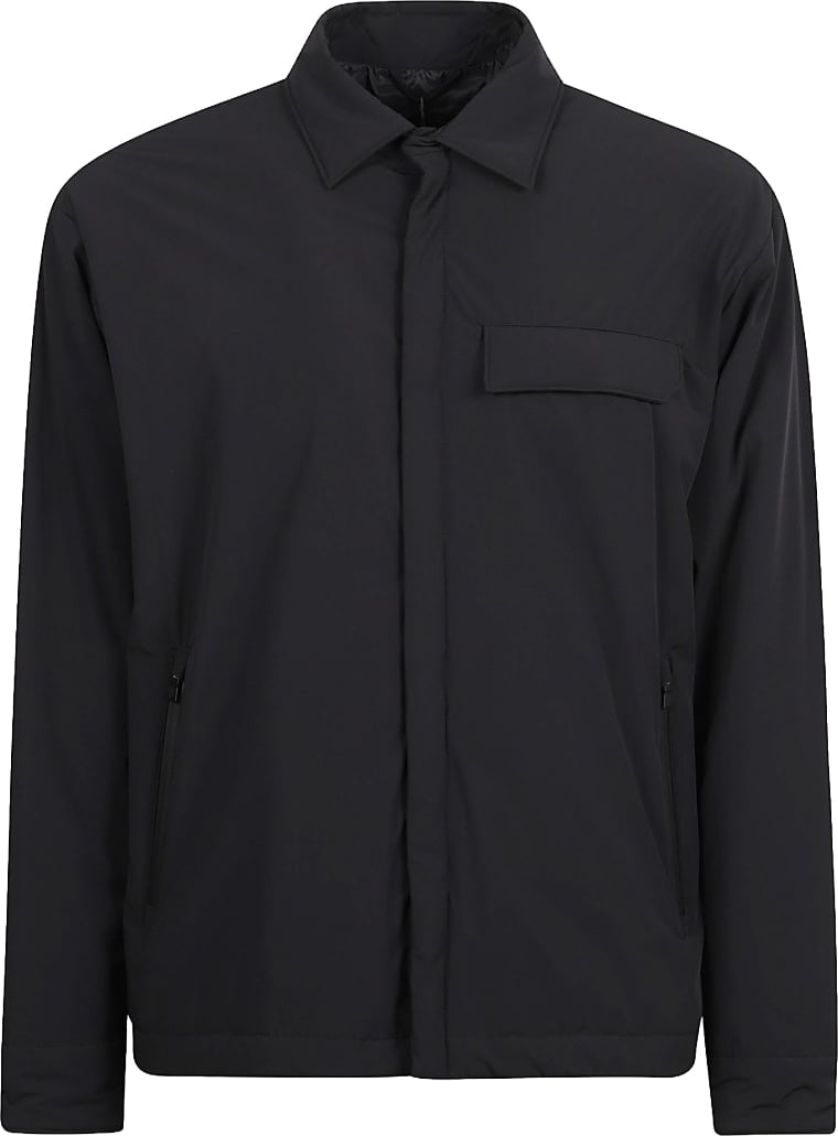Herno Minimalist Jacket With Concealed Closure And Adjustable Cuffs Zwart