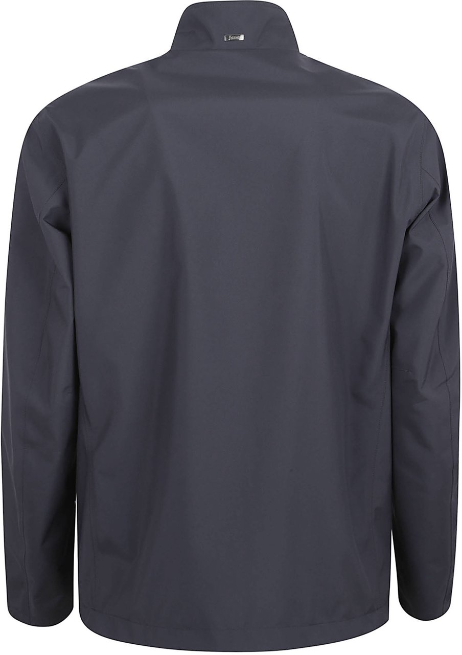 Herno Blue Jacket with High Collar and Concealed Closure Grijs