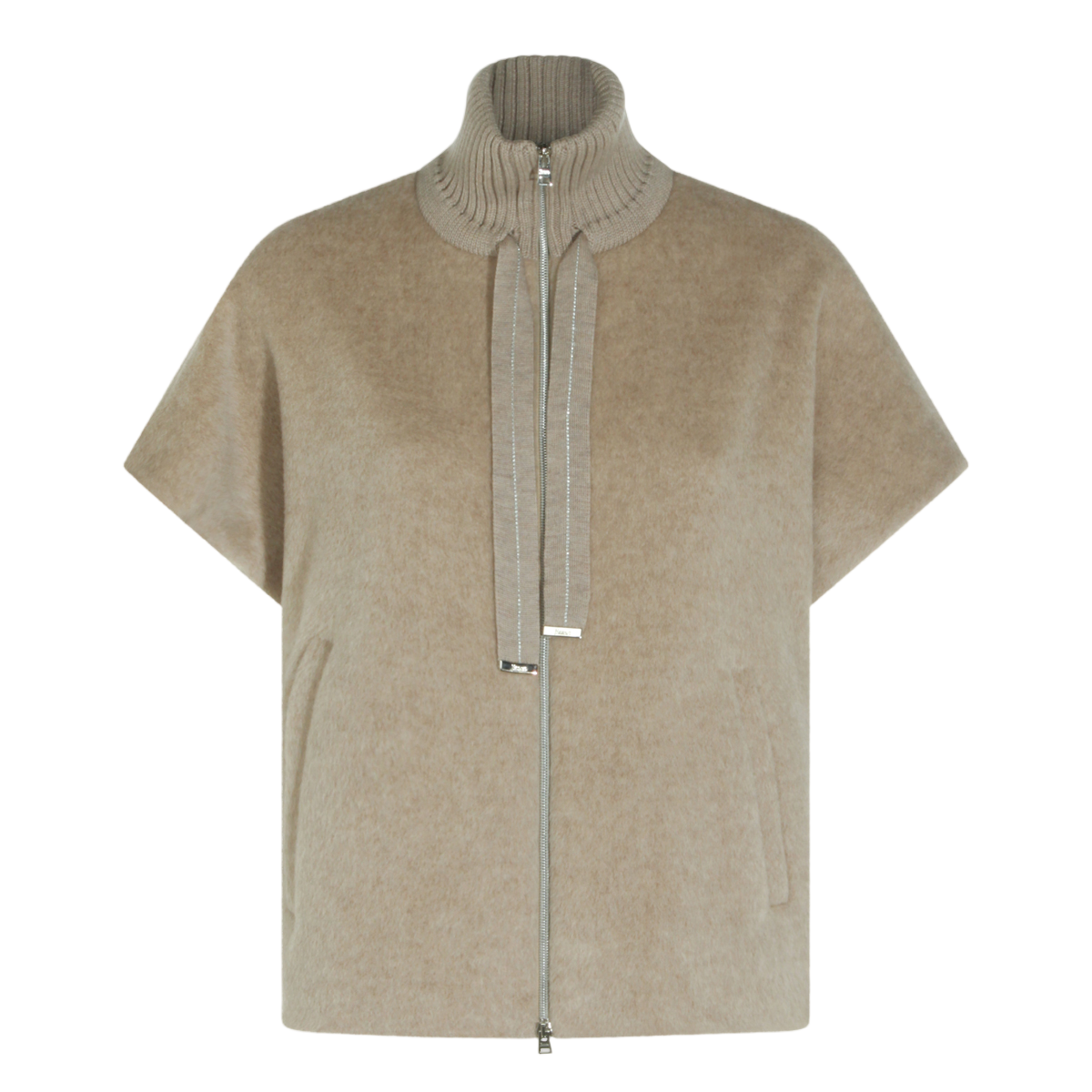 Herno Boxy Short Sleeve Coat With Ribbed High Collar Grijs