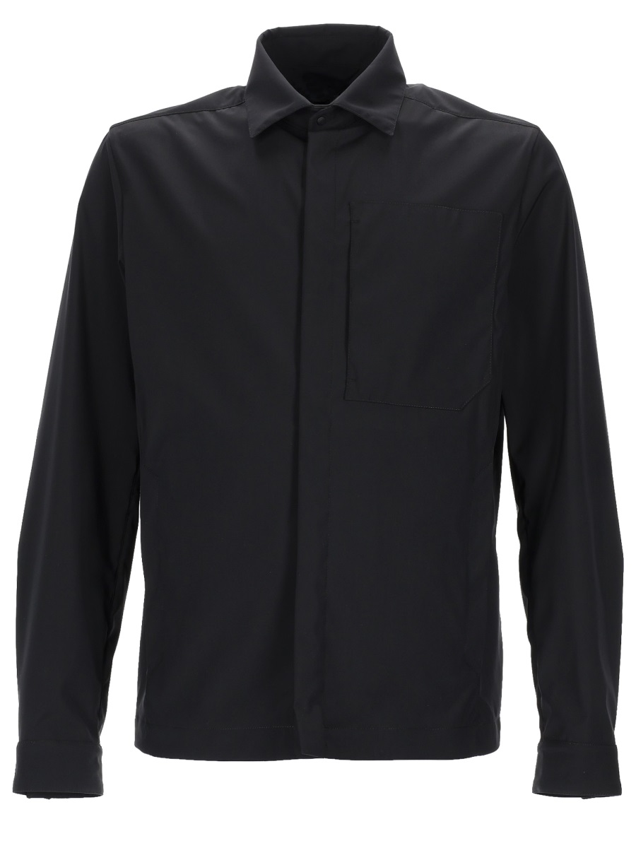 Herno Wool-Blend Minimalist Single Pocket Casual Shirt Zwart