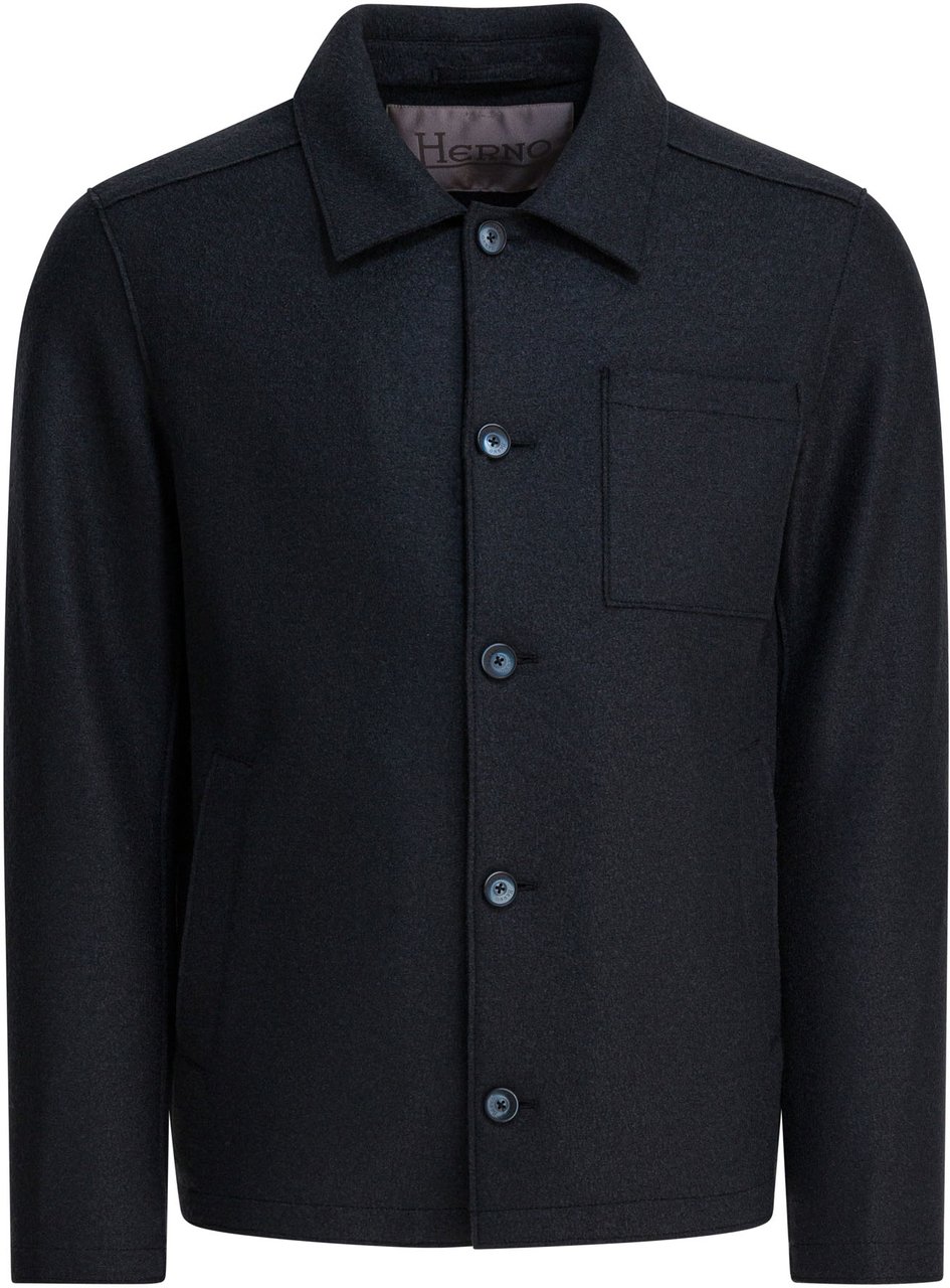 Herno Virgin wool overshirt jacket Blauw