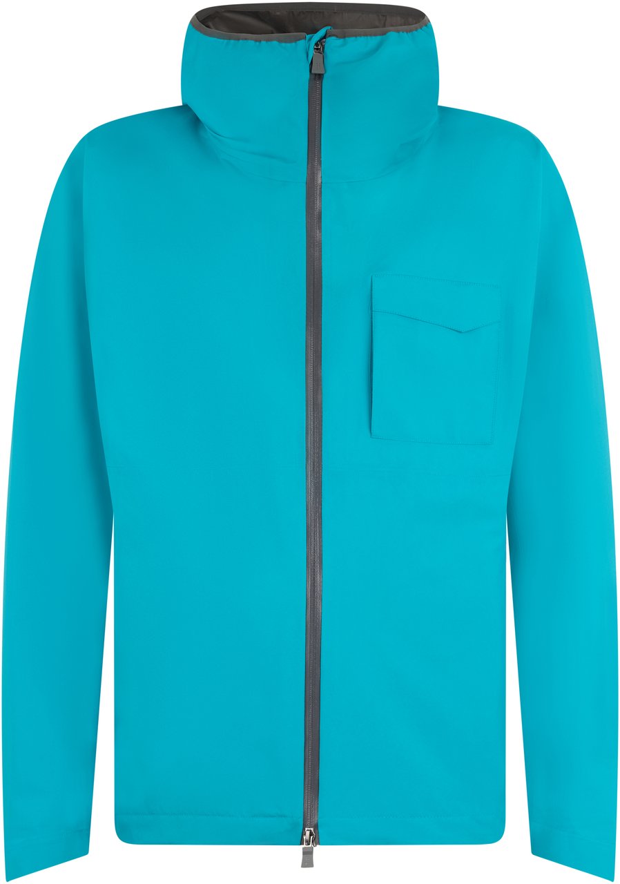 Herno Light turquoise jacket with hood and zipper Blauw