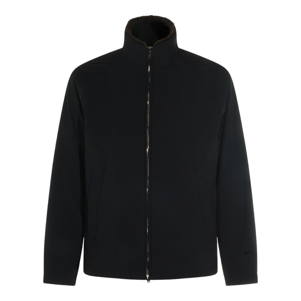 Herno Tailored Minimalist Jacket With High Collar And Fur Lining Zwart