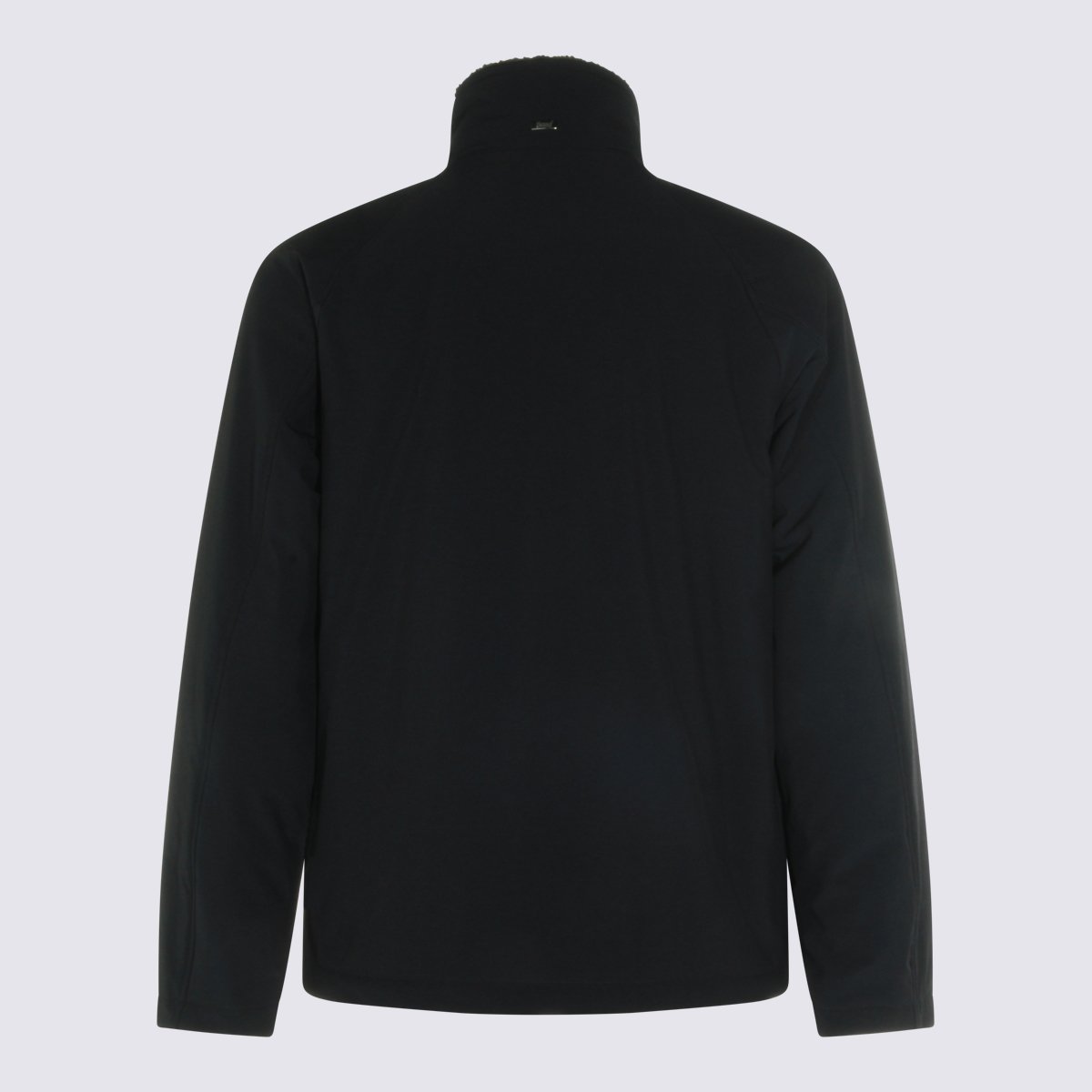 Herno Tailored Minimalist Jacket With High Collar And Fur Lining Zwart