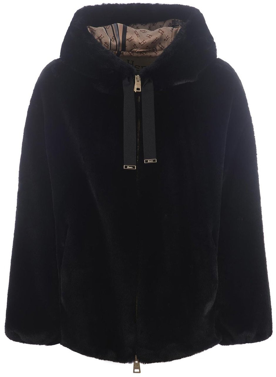 Herno HERNO Faux Fur Hooded Jacket Zwart