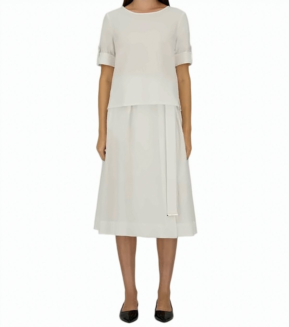 Herno Mmlrane Cotton Blend Flared Skirt Wit
