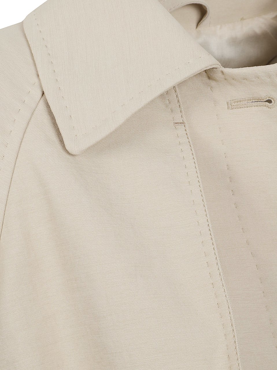 Herno Ivory Crinkled Twill Long Trench Coat Neutraal