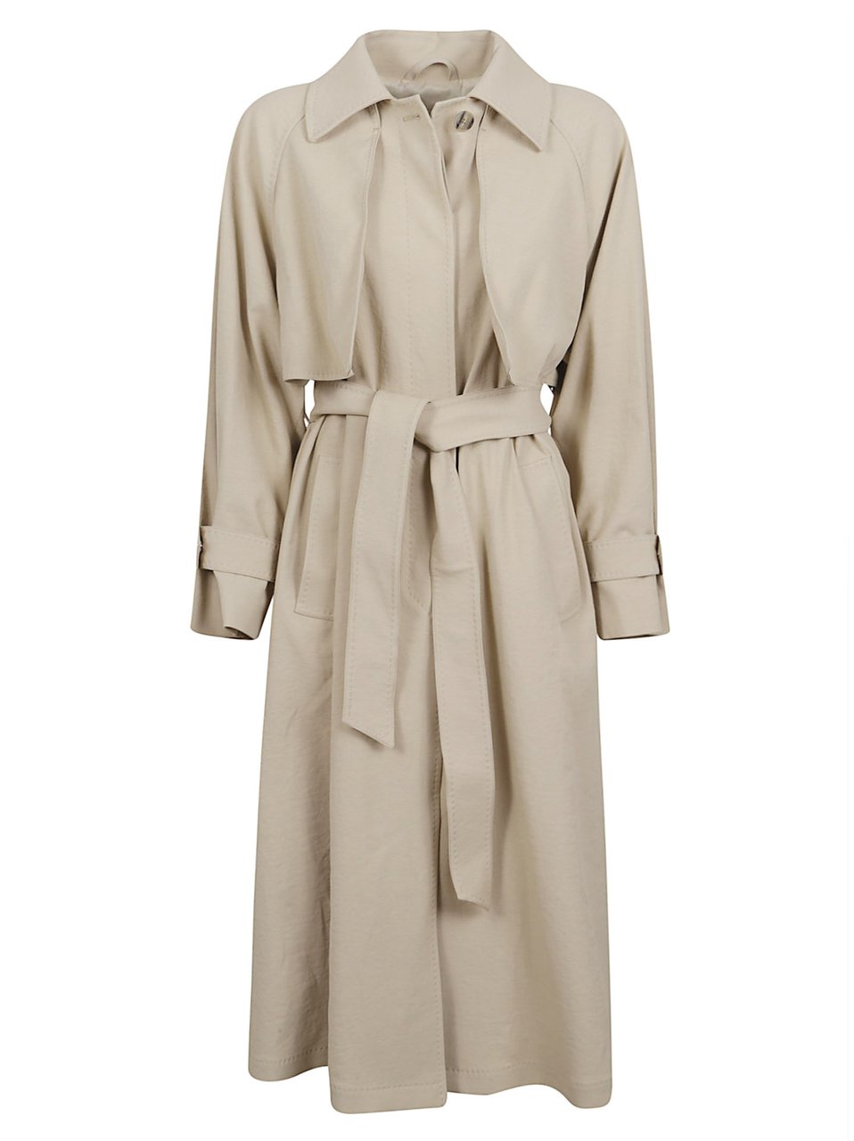 Herno Ivory Crinkled Twill Long Trench Coat Neutraal