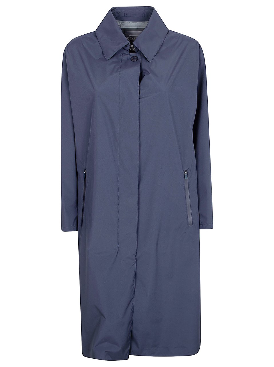 Herno Blue Coat with Classic Collar and Concealed Closure Grijs
