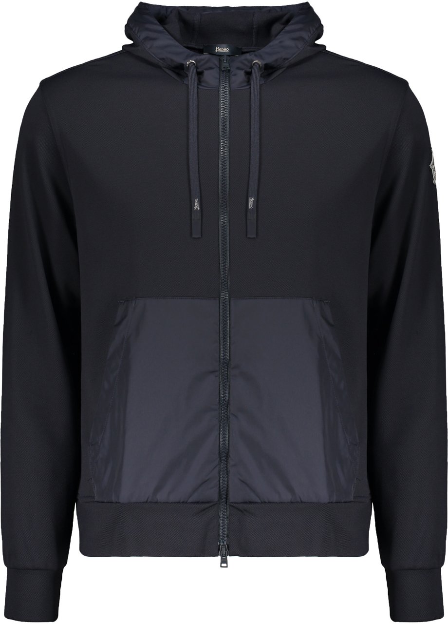Herno Blue hoodie with zip closure Blauw
