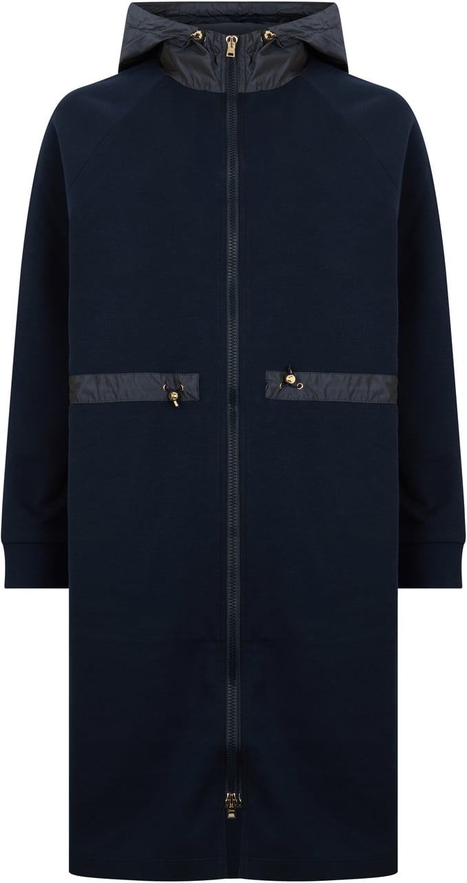 Herno Long dark blue jacket with hood Blauw