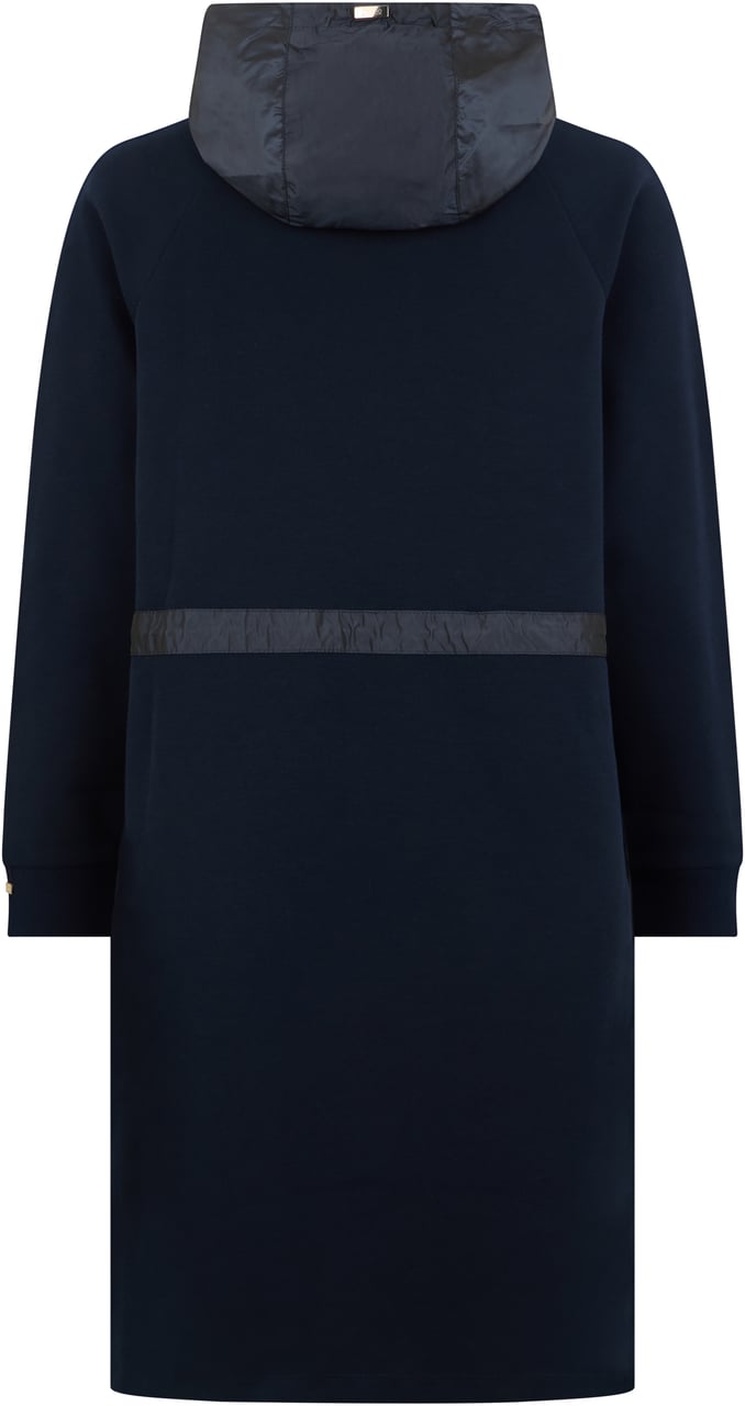 Herno Long dark blue jacket with hood Blauw