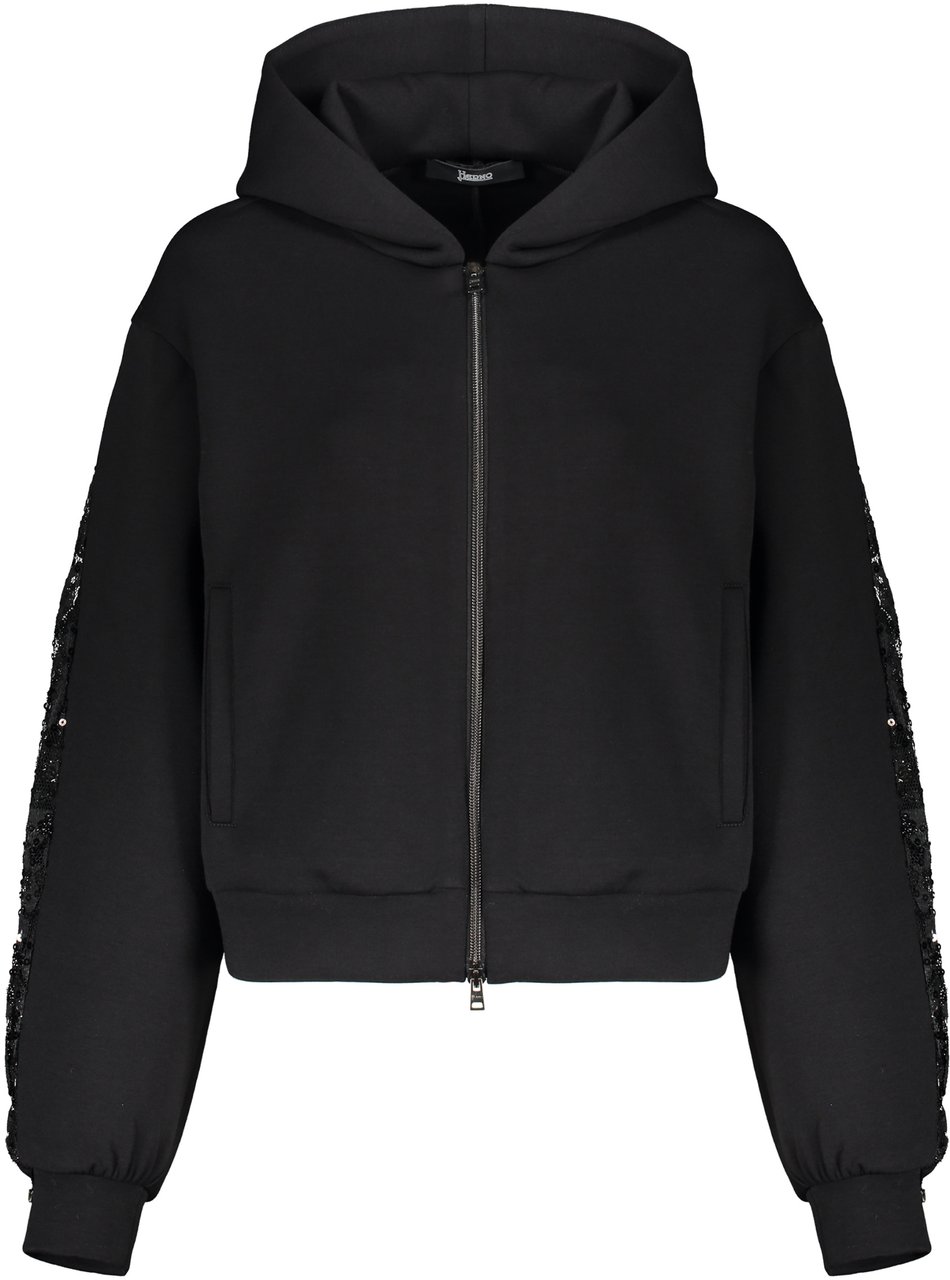 Herno Black hoodie with zipper Zwart