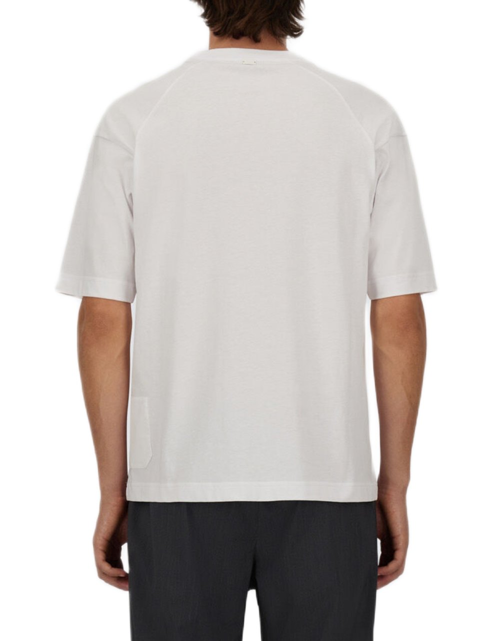Herno Boxy-Fit White Jersey T-Shirt With Ribbed Crew Neck And Pocket Details Wit
