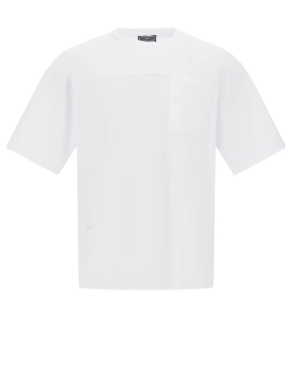 Herno Boxy-Fit White Jersey T-Shirt With Ribbed Crew Neck And Pocket Details Wit