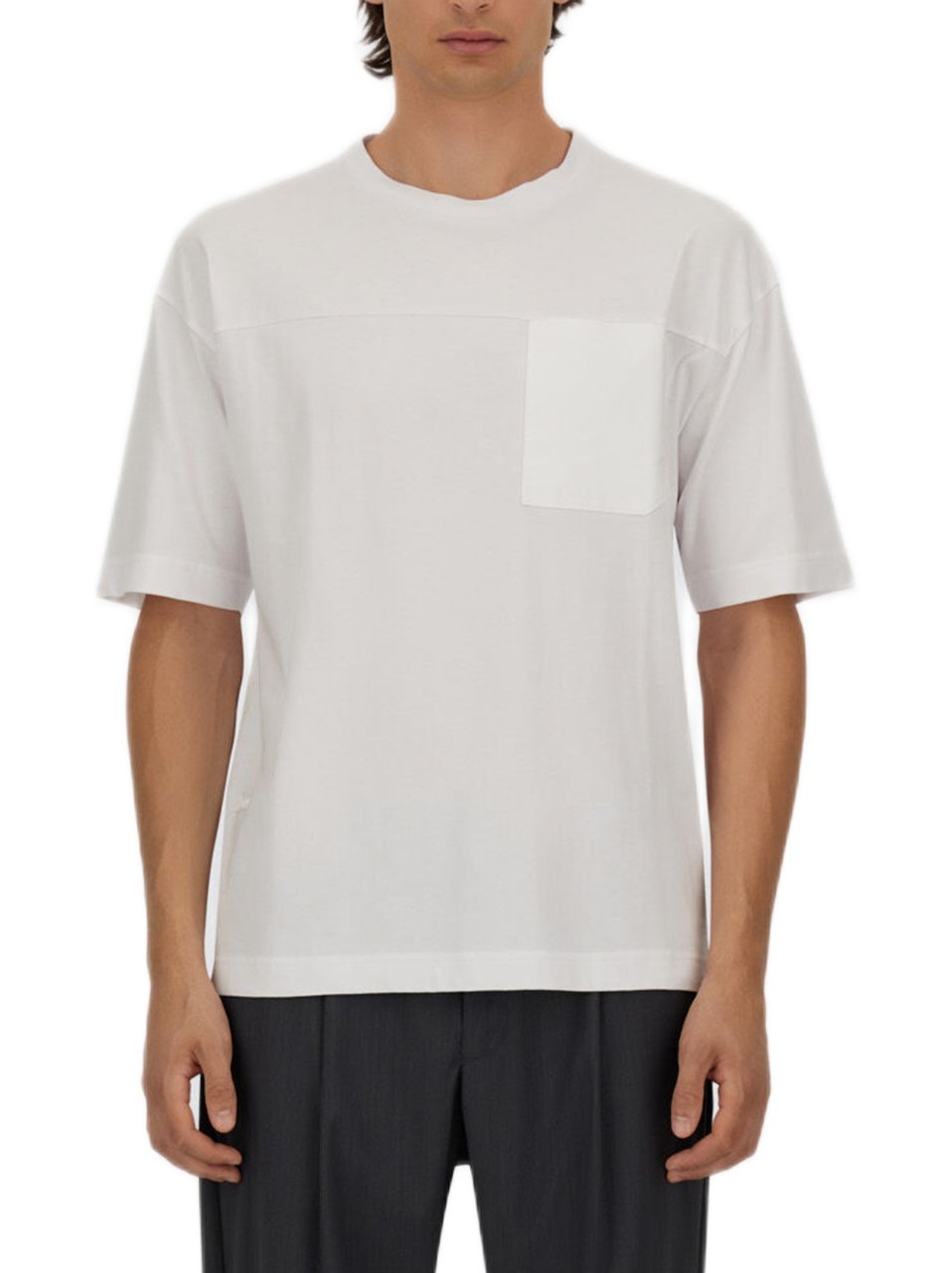 Herno Boxy-Fit White Jersey T-Shirt With Ribbed Crew Neck And Pocket Details Wit
