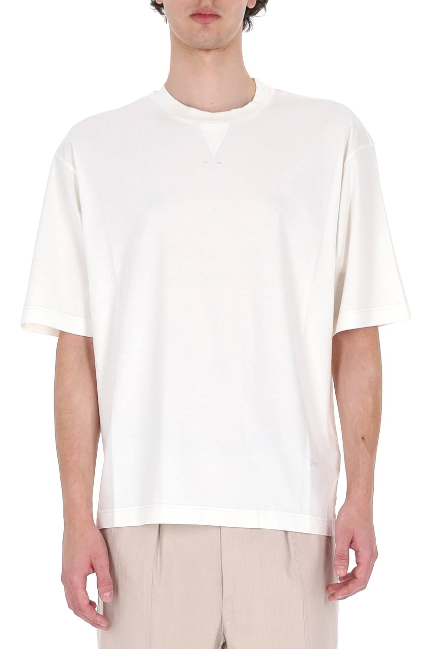 Herno White Knit-Effect Cotton T-Shirt Wit