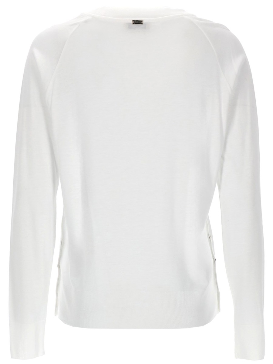 Herno Neutrals Side Buttons Lightweight Long-Sleeve Top Wit