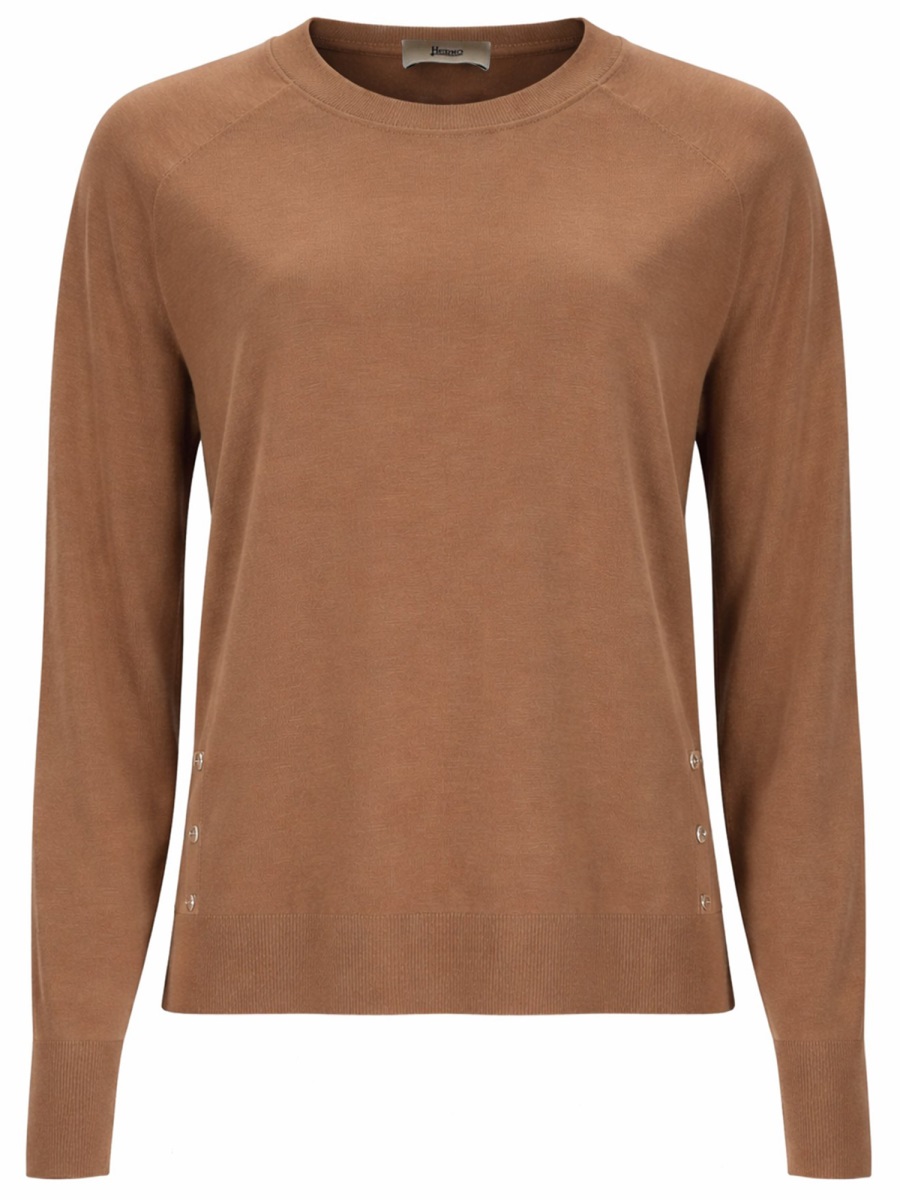 Herno Raglan Sleeves Lyocell-Cotton Ribbed Sweater Bruin