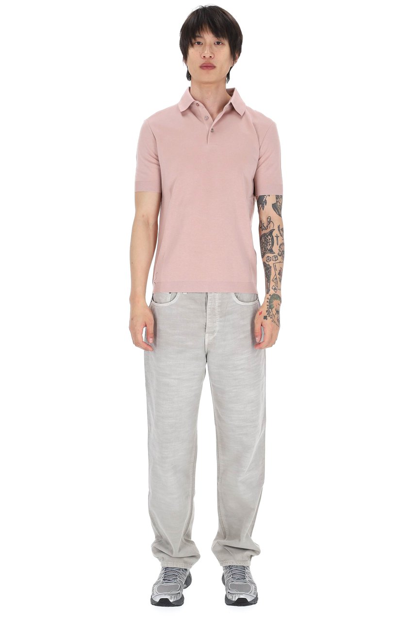Herno Pink Knit-Effect Cotton Jersey Polo Shirt Roze