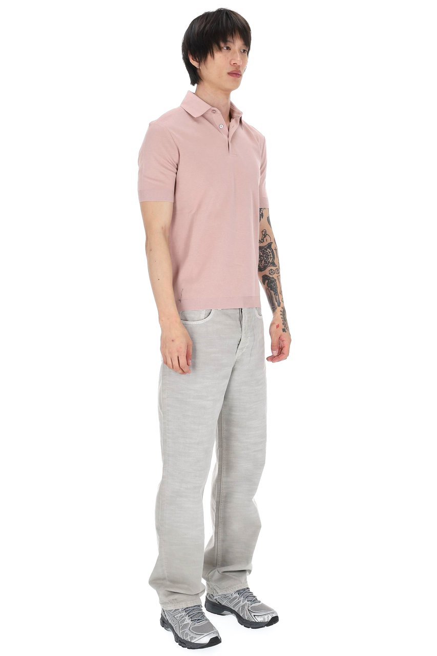 Herno Pink Knit-Effect Cotton Jersey Polo Shirt Roze