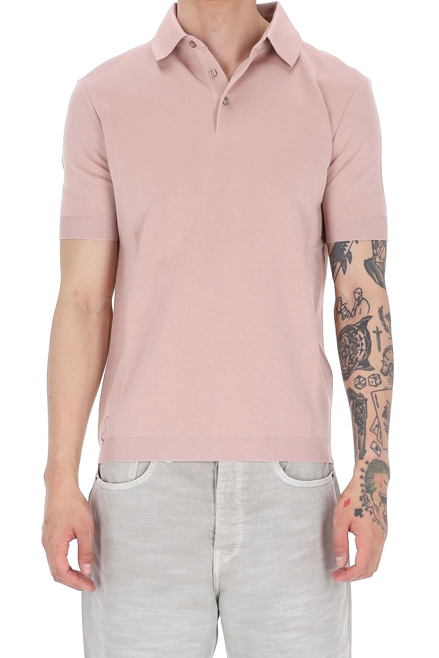 Herno Pink Knit-Effect Cotton Jersey Polo Shirt Roze