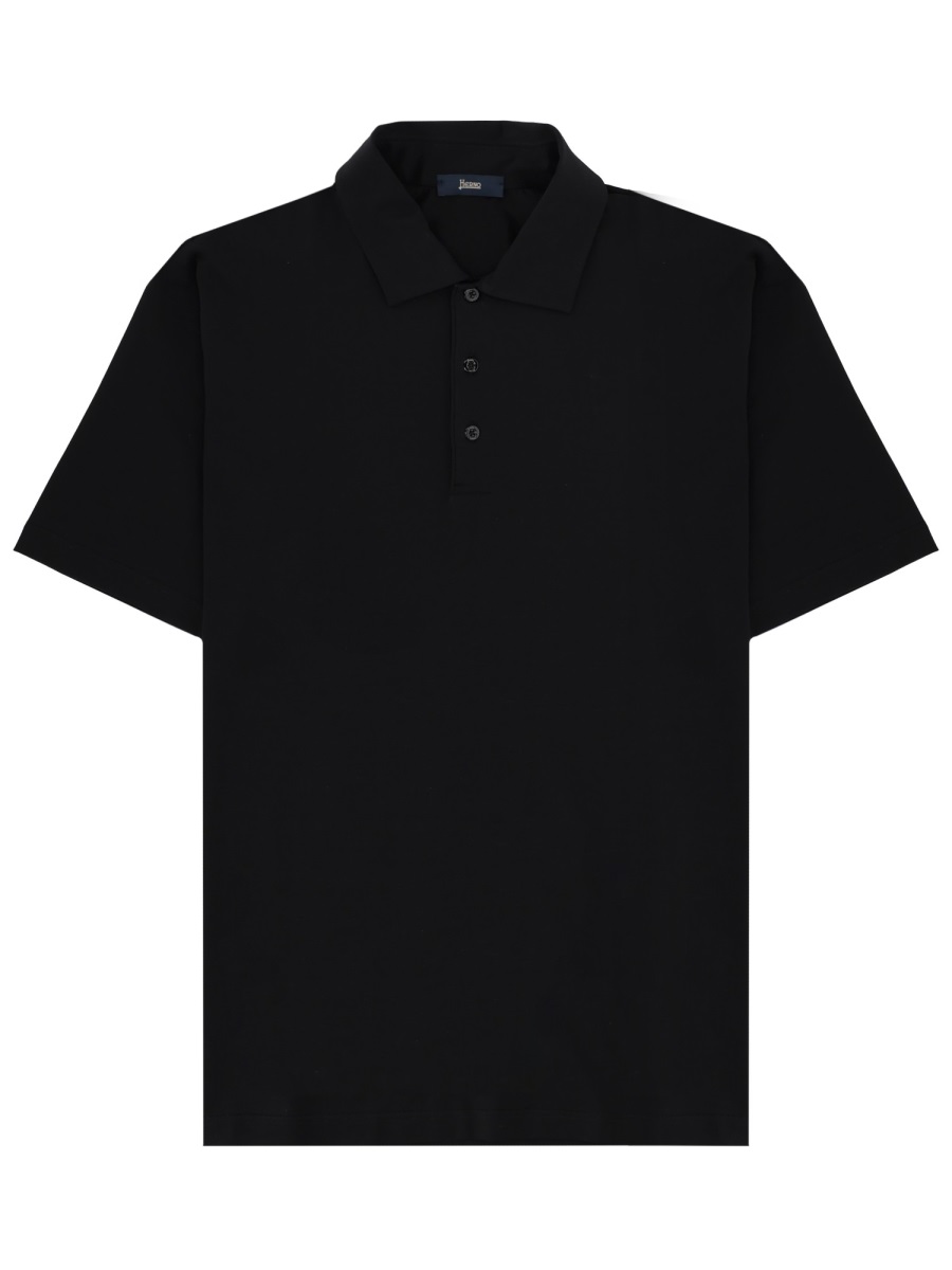 Herno Short-Sleeve Three-Button Polo Shirt Zwart