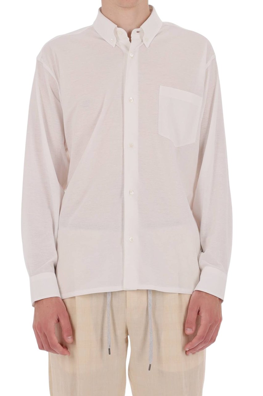Herno Button-Down Cotton Crepe Shirt Wit