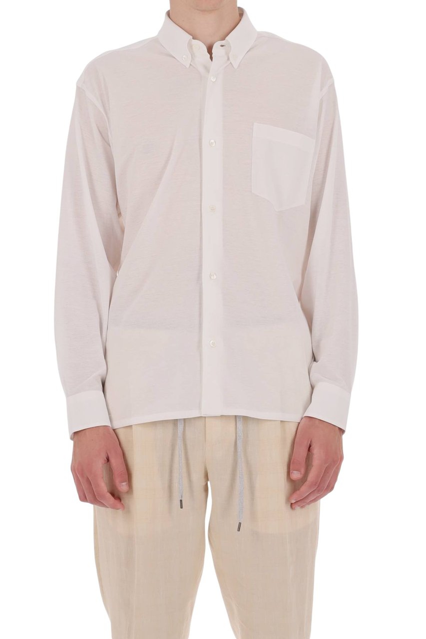 Herno Button-Down Cotton Crepe Shirt Wit