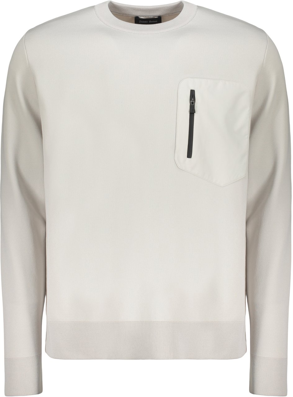 Herno Minimalist sweater with pocket and round neck Grijs
