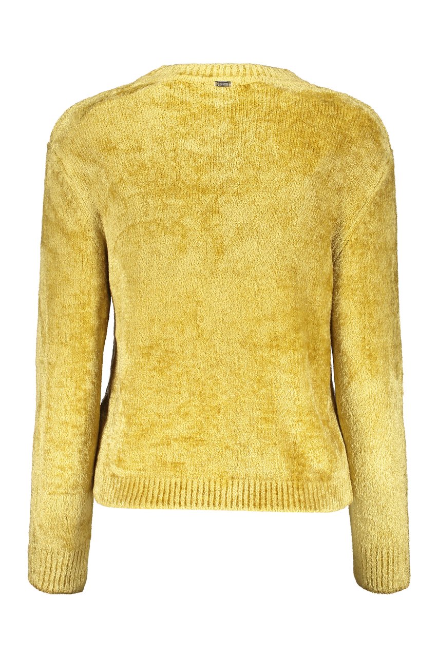Herno Yellow crew-neck sweater with long sleeves, casual comfort Geel