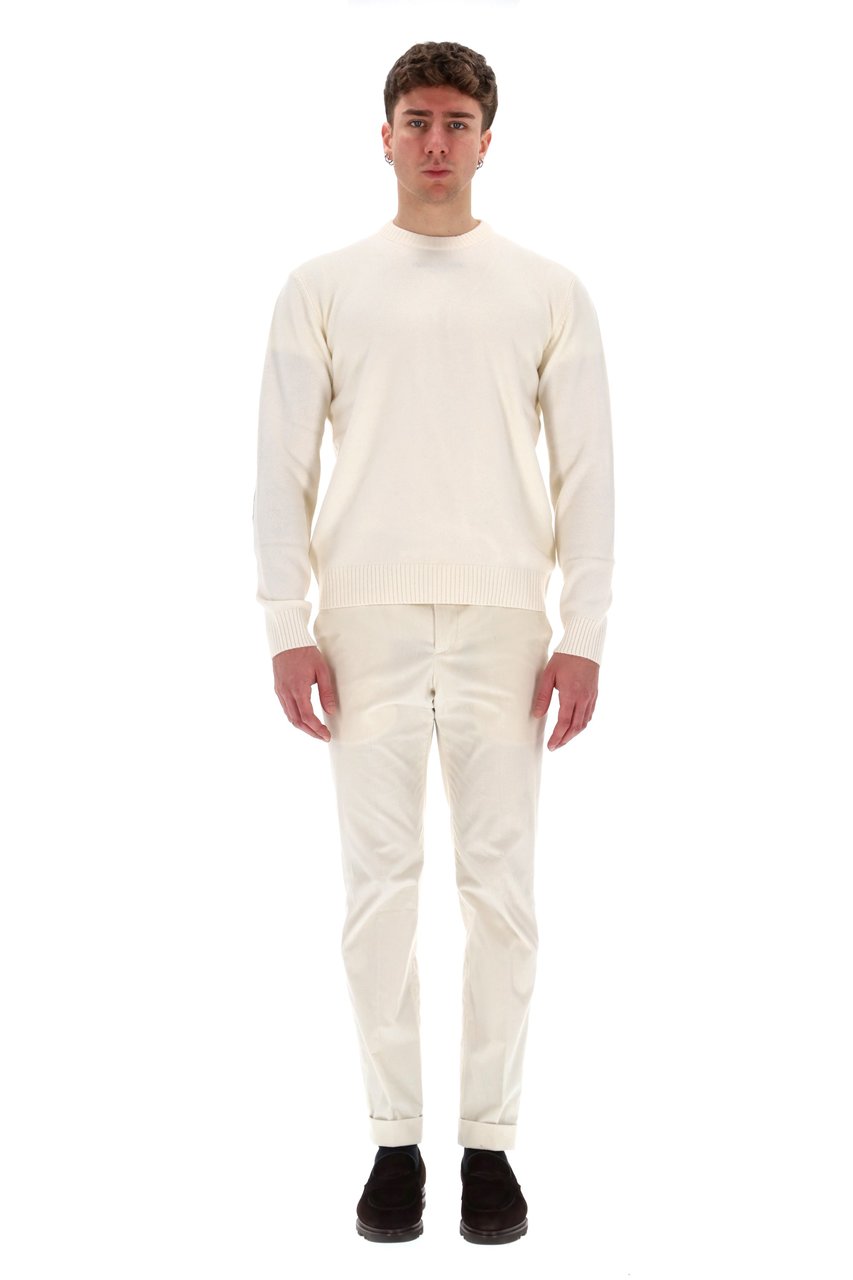 Herno Wool-Cashmere Crewneck Sweater with Suede Patches Neutraal