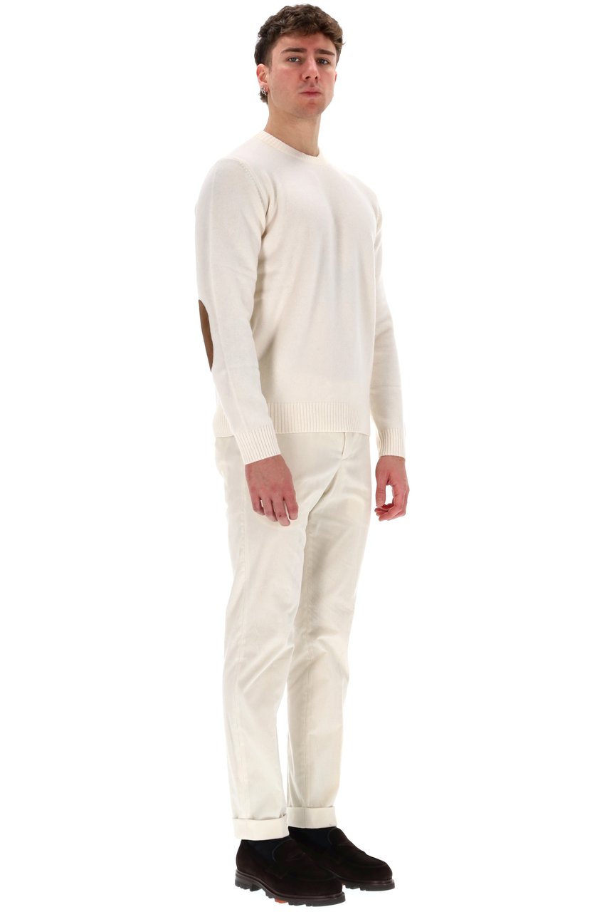 Herno Wool-Cashmere Crewneck Sweater with Suede Patches Neutraal
