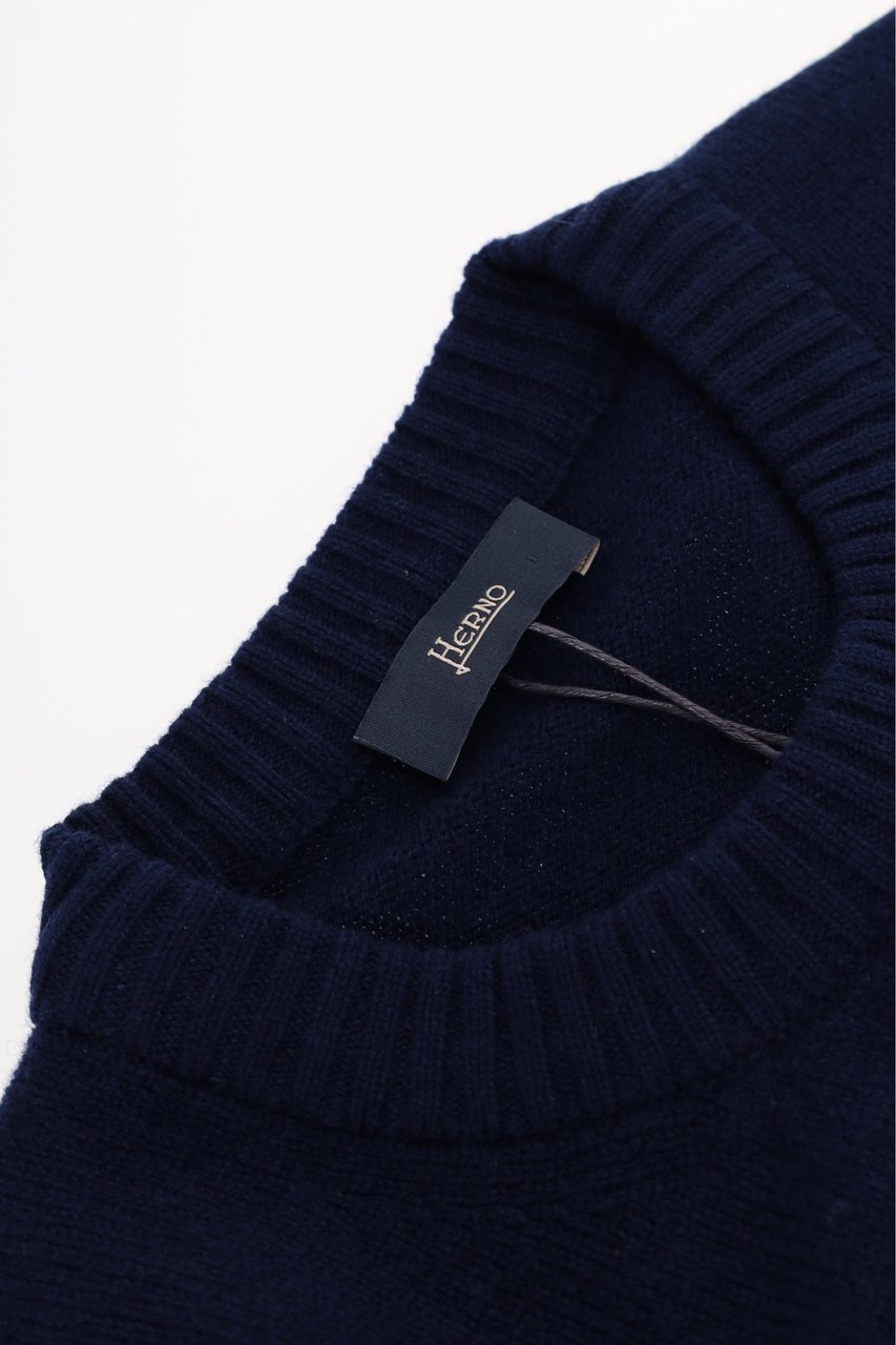 Herno Wool-Cashmere Crewneck Sweater with Suede Patches Zwart
