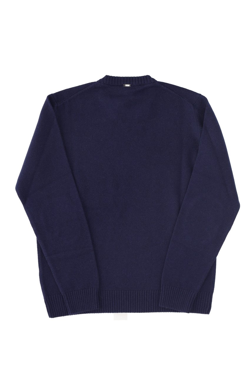 Herno Wool-Cashmere Crewneck Sweater with Suede Patches Zwart