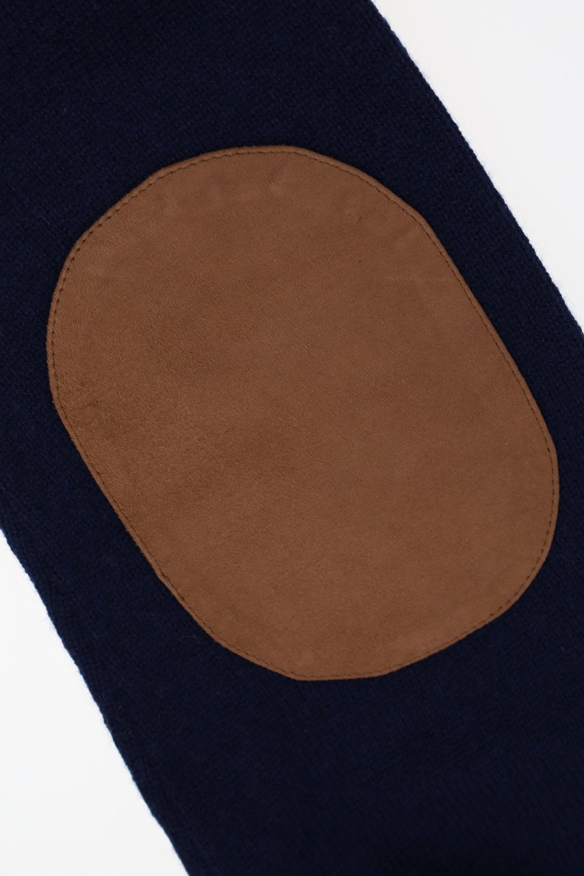 Herno Wool-Cashmere Crewneck Sweater with Suede Patches Zwart