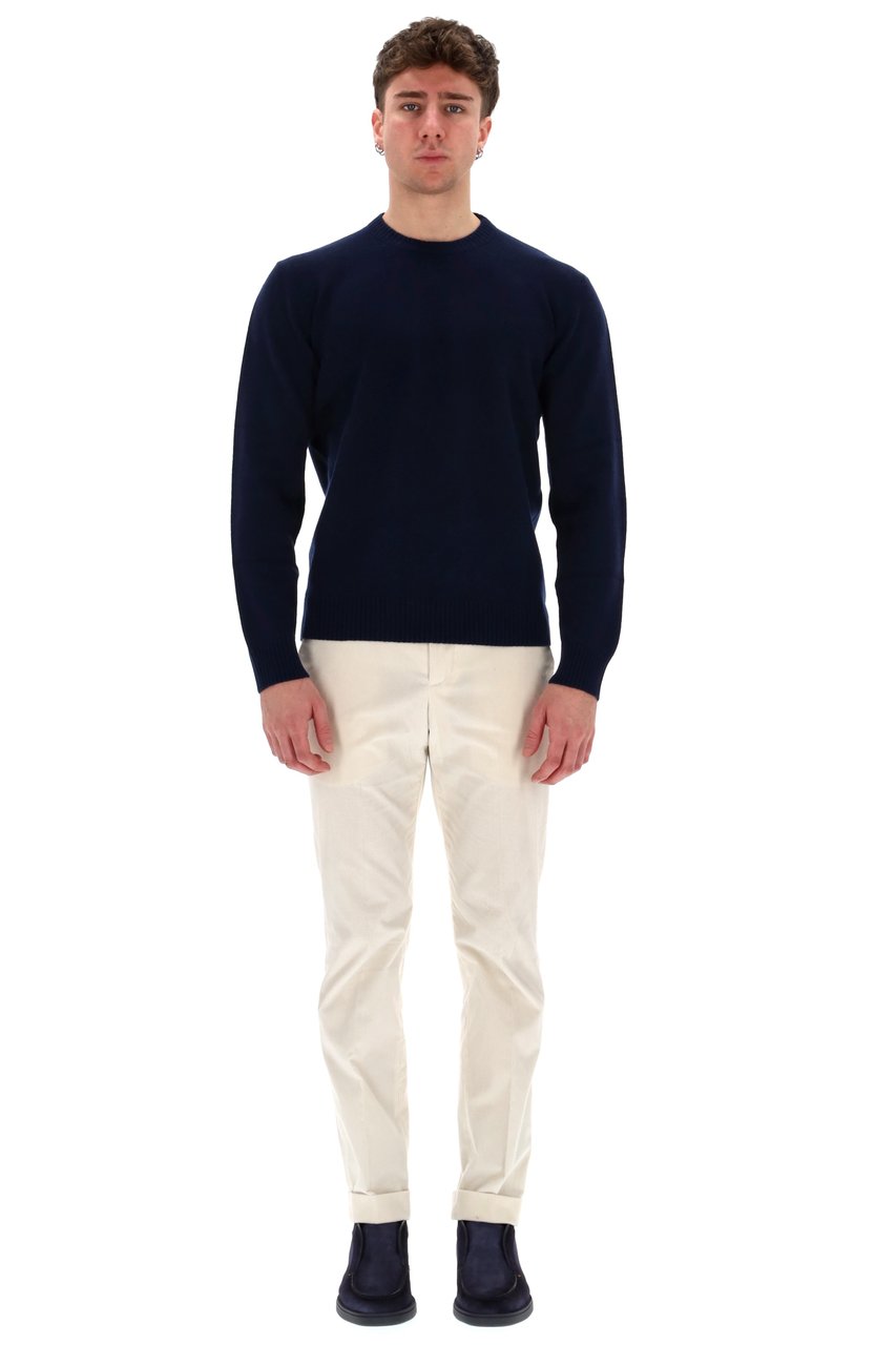 Herno Wool-Cashmere Crewneck Sweater with Suede Patches Zwart