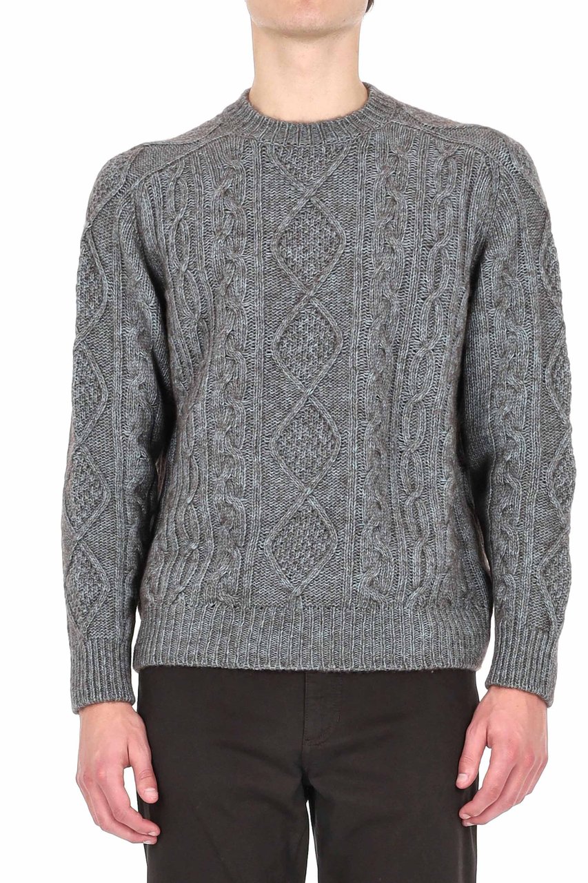 Herno Vanisee Cotton-Yak-Wool Cable Crewneck Sweater Grijs