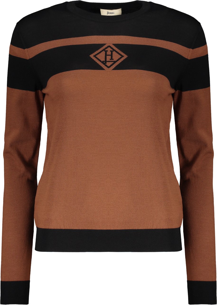 Herno Modern striped brown and black sweater Bruin