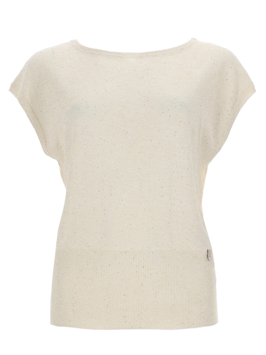 Herno Loose-Fitting Speckled Wide Neckline T-Shirt Wit