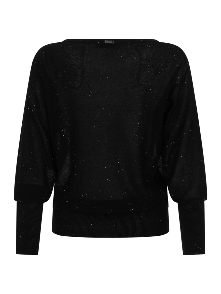Herno Black Sequin Metallic Ribbed Cuffs Shirt Zwart