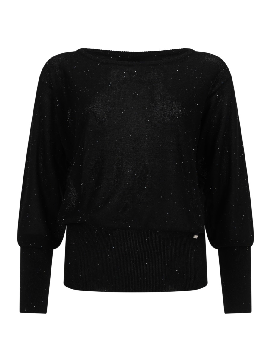 Herno Black Sequin Metallic Ribbed Cuffs Shirt Zwart