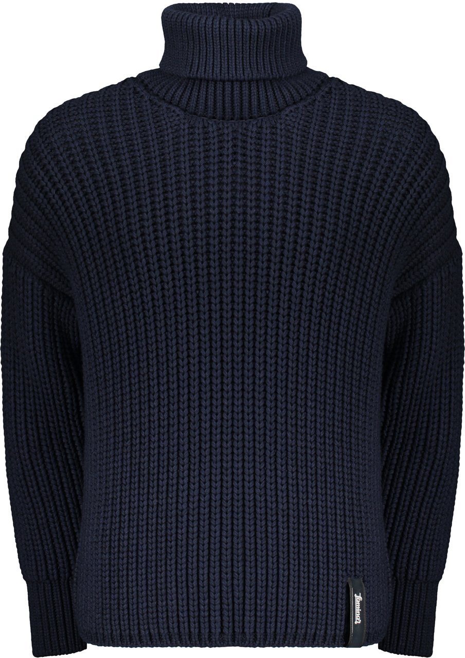 Herno Dark blue sweater with a high collar Blauw