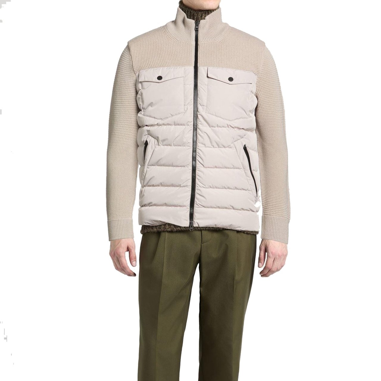 Herno Herno Padded-Panel Knitted Jacket Beige