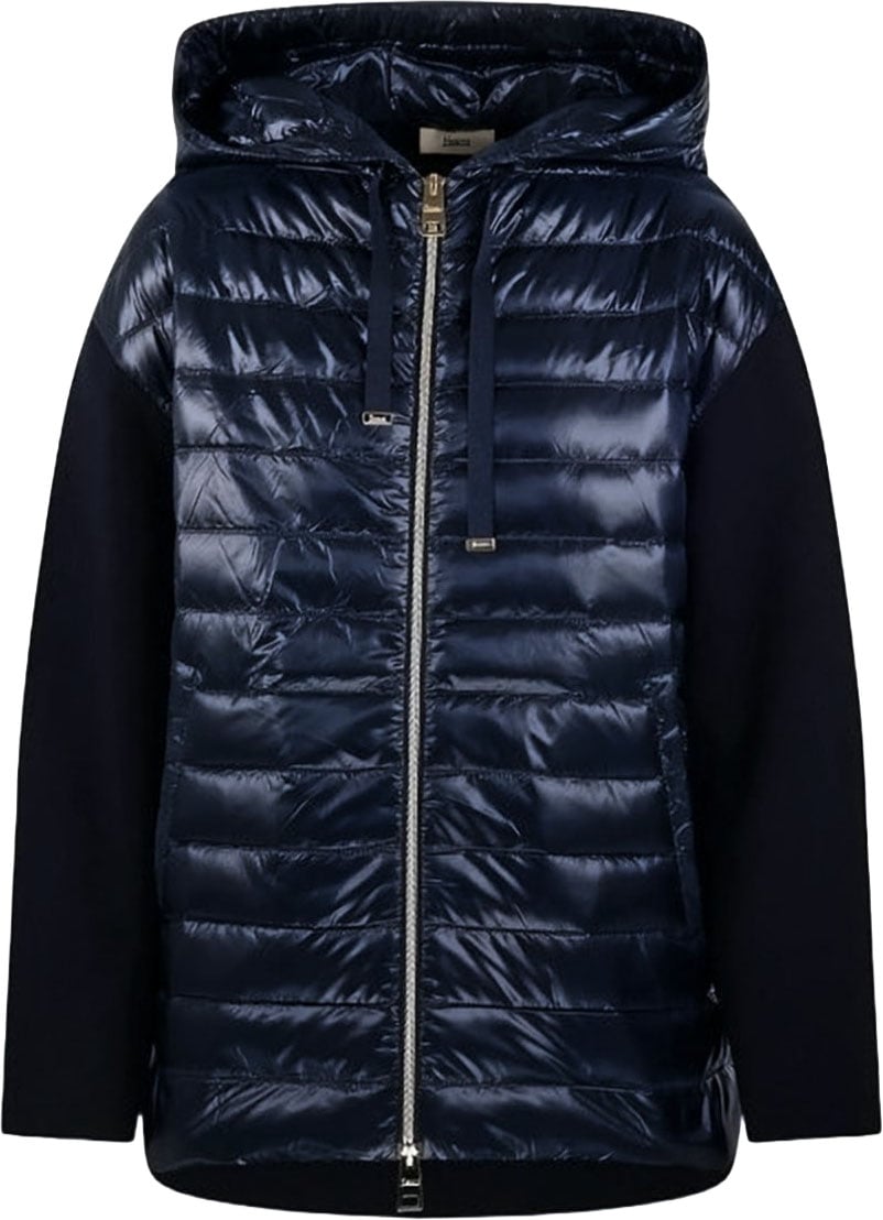 Herno Quilted Cotton Nylon Hooded Down Jacket Zwart